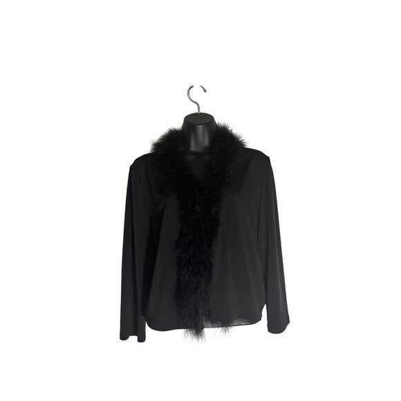 Calvin Klein Sweaters - Clueless 90s Black Long Sleeve Top With Faux Feather Trim Collar & Front